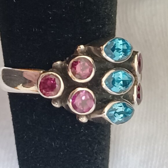 Nicky Butler ring blue topaz pink tourmaline silver size 5 like new - Picture 8 of 16